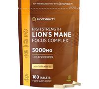 Lions Mane Supplement 5000mg with Vitamin B5 & Black Pepper | Focus Complex & Mental Performance Supplement | Lion's Mane Mushroom 12:1 Extract | 180 Vegan Tablets (Not Capsules) | by Horbaach