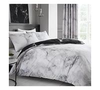 Lions Marble Effect Bedding Set King Size Duvet Cover with Pillowcase Ultra Soft 3 Piece Poly Cotton Reversible Quilt Covers, Button Closure, Grey, 230x220cm
