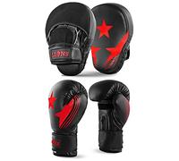 Lions MAx Star Focus Pads and Gloves Set Boxing MMA Punch BagTraining Hook & Jab Punching Mitts Curved (10oz, Star-Red)