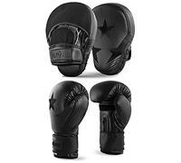 Lions MAx Star Focus Pads and Gloves Set Boxing MMA Punch BagTraining Hook & Jab Punching Mitts Curved (12oz, Star-Black)