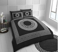Lions Microfibre Bedding - Reversible Greek Double Bed Duvet Cover Sets with Matching Pillowcase, 100% Polyester Hypoallergenic Quilt Covers, Soft Geometric Pattern, Black - 200x200cm