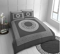 Lions Microfibre Bedding - Reversible Greek King Size Duvet Cover Sets with Matching Pillowcase, 100% Polyester Hypoallergenic Quilt Covers, Soft Geometric Pattern, Charcoal - 230x220cm