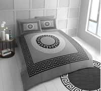Lions Microfibre Bedding - Reversible Greek King Size Duvet Cover Sets with Matching Pillowcase, 100% Polyester Hypoallergenic Quilt Covers, Soft Geometric Pattern, Grey - 230x220cm