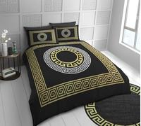 Lions Microfibre Bedding - Reversible Greek King Size Duvet Cover Sets with Matching Pillowcase, 100% Polyester Hypoallergenic Quilt Covers, Soft Geometric Pattern, Black - 230x220cm