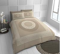 Lions Microfibre Bedding - Reversible Greek King Size Duvet Cover Sets with Matching Pillowcase, 100% Polyester Hypoallergenic Quilt Covers, Soft Geometric Pattern, Mink - 230x220cm