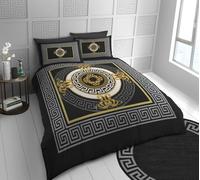 Lions Microfibre Bedding - Reversible Greek King Size Duvet Cover Sets with Matching Pillowcase, 100% Polyester Hypoallergenic Quilt Covers, Soft Geometric Pattern, Black - 230x220cm
