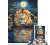 Lion's Moonlit Reflection- Puzzles for Adults 1000 Piece Secret Santa Gifts Suitable for Couples Home Decoration Toys for 14+ Puzzle Game Offered size 50x75cm