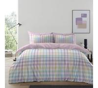 Lions Muticolor Gingham Bedding - 100% Polyester - Single Bed Size Checked Duvet Cover Set with Matching Pillowcase, Soft Microfibre Reversible Printed Quilt Covers, 137x200cm