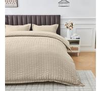 Lions Natural Seersucker Bedding - King Size Duvet Cover Set with Matching Pillowcase, Soft Microfiber Pinch Pleat Quilt Coverr with Button Closure, 230x220cm