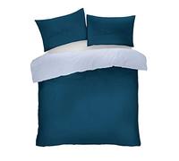 Lions Navy and Blue Reversible Plain Duvet Quilt Cover Set Double With Pillowcase Easy Care Bedding
