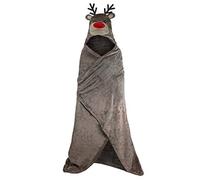 Lions New Kids Hooded Throw Sofa Bed Fleece Blanket Wrap Soft Cozy Wearable Throw (Raindeer, 110 x 140)