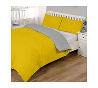Lions Ochre and Grey Reversible Plain Duvet Quilt Cover Set Single With Pillowcase Easy Care Bedding