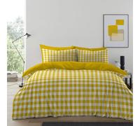 Lions Ochre Gingham Bedding - 100% Polyester - Double Bed Size Checked Duvet Cover Set with Matching Pillowcase, Soft Microfibre Reversible Printed Quilt Covers, 200x200cm