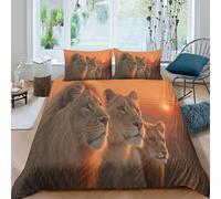 Lions on The Grassland at Sunset Printed Bedding Set Microfibre Duvet Cover Set 3d Theme Comforter Cover 3 Pieces for Kids Teens Adults King（220x240cm）