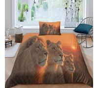 Lions on The Grassland at Sunset Printed Bedding Set Microfibre Duvet Cover Set 3d Theme Comforter Cover 3 Pieces for Kids Teens Adults Single（135x200cm）