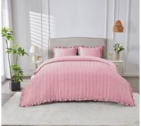 Lions Pink Seersucker Bedding Set - Double Duvet Cover Set with Matching Pillowcase, 100% Polyester Soft Microfibre Frills Waffle Quilt Covers, 200x200cm