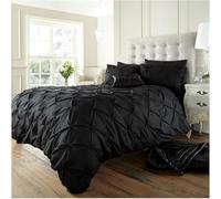 Lions Pintuck Black Bedding Set - Pinch Pleated Duvet Cover King Size with Matching Pillowcase - Soft Quilt Covers, Polycotton Reversible Diamond Pattern, 230x220cm