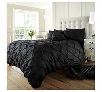 Lions Pintuck Black Bedding Set - Pinch Pleated Duvet Cover Single Bed Size with Matching Pillowcase - Soft Quilt Covers, Polycotton Reversible Diamond Pattern, 137x200cm