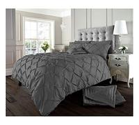 Lions Pintuck Charcoal Bedding Set - Pinch Pleated Duvet Cover King Size with Matching Pillowcase - Soft Quilt Covers, Polycotton Reversible Diamond Pattern, 230x220cm