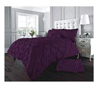 Lions Pintuck Pleated Bedding Set - Soft Double Bed Duvet Covers with Matching Pillowcase, Ultra Soft Reversible Comforter Quilt Cover, 3 Piece, Aubergine