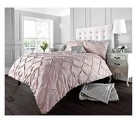 Lions Pintuck Pleated Bedding Set - Soft Double Bed Duvet Covers with Matching Pillowcase, Ultra Soft Reversible Comforter Quilt Cover, 3 Piece, Soft Pink