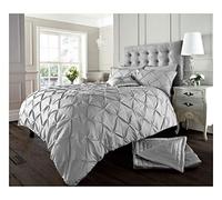 Lions Pintuck Pleated Bedding Set - Soft King Size Duvet Covers with Matching Pillowcase, Ultra Soft Reversible Comforter Quilt Cover, 3 Piece, Silver Grey