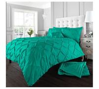 Lions Pintuck Pleated Bedding Set - Soft Single Bed Duvet Covers with Matching Pillowcase, Ultra Soft Reversible Comforter Quilt Cover, 2 Piece Deep Teal (137x200cm)