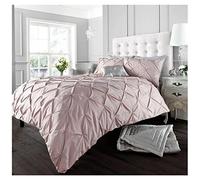 Lions Pintuck Soft Pink Bedding Set - Pinch Pleated Duvet Cover Double Bed Size with Matching Pillowcase - Soft Quilt Covers, Polycotton Reversible Diamond Pattern, 200x200cm