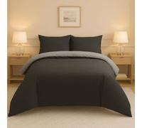 Lions Plain Bedding Set, 3 PCS Double Duvet Cover with Matching Pillowcase, Brushed Microfiber Reversible Quilt, Super Soft, 200x200cm, Grey/Black, Machine Washable