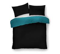Lions Plain Duvet Cover With Pillowcase Quilt Bedding Set - Reversible (Black/Teal, King)