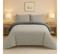 Lions Plain Dye Bedding, Double Duvet Cover Sets with Pillowcase, 3 Piece Ultra Soft Reversible Quilt Covers Bed Set, Microfibre Premium Quality, 200x200cm, Biege Charcoal