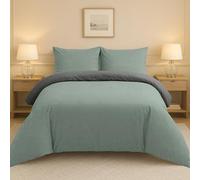 Lions Plain Dye Bedding, Double Duvet Cover Sets with Pillowcase, 3 Piece Ultra Soft Reversible Quilt Covers Bed Set, Microfibre Premium Quality, 200x200cm, Sage Green Charcoal