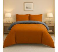 Lions Plain Dye Bedding, King Size Duvet Cover Sets with Pillowcase, 3 Piece Ultra Soft Reversible Quilt Covers Bed Set, Microfibre Premium Quality, 230x220cm, Rust Charcoal