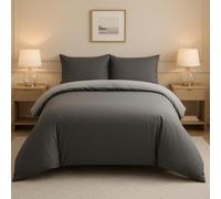 Lions Plain Dye Duvet Cover Set - Soft Reversible Microfibre Two Colors Quilt Bedding (Charcoal/Grey, Double)