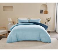 Lions Plain Dyed Reversible Bedding Set - Blue Navy Double Bed Duvet Cover with Matching Pillowcase, Soft Breathable Brushed Microfibre Two Colors Quilt Covers Bed Sets, 200x200cm