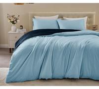 Lions Plain Dyed Reversible Bedding Set - Blue Navy King Size Bed Duvet Cover with Matching Pillowcase, Soft Breathable Brushed Microfibre Two Colors Quilt Covers Bed Sets, 230x220cm