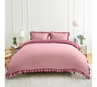 Lions Reversible Bedding - Ruffle Duvet Cover Set Double Bed Size - Baby Pink Bedding Sets with Matching Pillowcase, 100% Polyester, Soft Microfibre Frilly Quilt Covers, 200x200cm