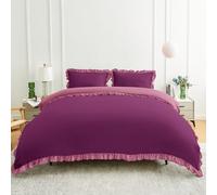 Lions Reversible Bedding - Ruffle Duvet Cover Set Double Bed Size - Mulberry Pink Bedding Sets with Matching Pillowcase, 100% Polyester, Soft Microfibre Frilly Quilt Covers, 200x200cm