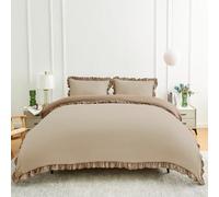 Lions Reversible Bedding - Ruffle Duvet Cover Set Double Bed Size - Natural Bedding Sets with Matching Pillowcase, 100% Polyester, Soft Microfibre Frilly Quilt Covers, 200x200cm