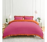 Lions Reversible Bedding - Ruffle Duvet Cover Set Single Bed Size - Hot Pink Orange Bedding Sets with Matching Pillowcase, 100% Polyester, Soft Microfibre Frilly Quilt Covers, 137x200cm