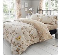 Lions Reversible Floral Bedding Set - Double Bed Duvet Cover Sets with Matching Pillowcase, Soft Printed Flowers Quilt Covers Linen, Poly Cotton, Natural, 3 Piece, 200x200cm