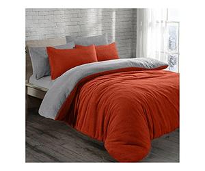 Lions Reversible Teddy Fleece Bedding - Ultra Soft Fluffy King Size Duvet Cover Set with Pillowcase, Cuddly Thermal Warm Plain Quilt Covers, Rust Grey, 230x220cm