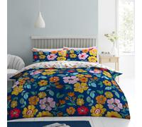 Lions Rose Bedding Set - 3 Piece Blue Double Duvet Cover with Matching Pillowcase, Soft Printed Reversible Poly Cotton floral Quilt Covers, Double Bed, 200x200cm