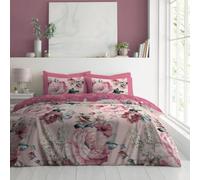 Lions Rose Bedding Set - 3 Piece Pink Double Duvet Cover with Matching Pillowcase, Soft Printed Reversible Poly Cotton floral Quilt Covers, Double Bed, 200x200cm