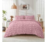 Lions Seersucker Bedding - Double Duvet Cover with Matching Pillowcase, 100% Polyester Soft Micorfibre Quilt Covers, Button Closure, 3 Piece Bed Linen Sets, Blush Pink, 200x200cm