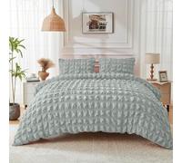 Lions Seersucker Bedding - Double Duvet Cover with Matching Pillowcase, 100% Polyester Soft Micorfibre Quilt Covers, Button Closure, 3 Piece Bed Linen Sets, Grey Silver, 200x200cm