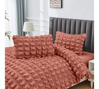 Lions Seersucker Bedding - Rust Orange Double Duvet Cover with Matching Pillowcase, 100% Polyester Soft Micorfibre Quilt Covers, Button Closure, 3 Piece Bed Linen Sets, 200x200cm