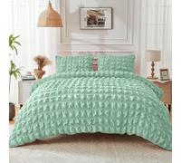 Lions Seersucker Bedding - Sage Green Double Duvet Cover with Matching Pillowcase, 100% Polyester Soft Micorfibre Quilt Covers, Button Closure, 3 Piece Bed Linen Sets, 200x200cm