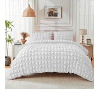 Lions Seersucker Bedding - White Double Duvet Cover with Matching Pillowcase, 100% Polyester Soft Micorfibre Quilt Covers, Button Closure, 3 Piece Bed Linen Sets, 200x200cm