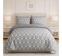 Lions Single Duvet Cover Set - 100% Polyester Reversible Printed Pattern Quilt Bedding with Pillowcase, Soft Geometric Shapes Pattern, Bed Linen, Grey